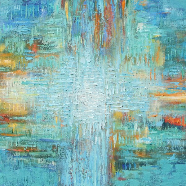 Large blue abstract painting modern contemporary   textured  art  Lauren Marems made to order
