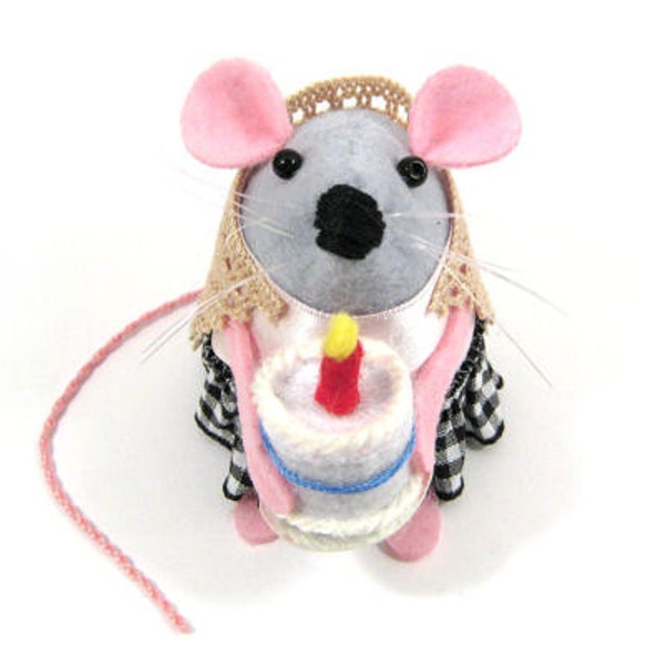 Happy Birthday Mouse Ornament felt mice rat hamster gift animal lover collector - Annie the Birthday Mouse - READY to SHIP