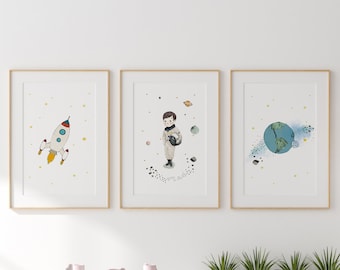 Space theme nursery, nursery wall art boy, outer space nursery, astronaut wall art, space nursery decor