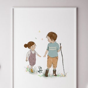 Siblings wall art, brother and sister poster, nursery wall decor, kids room decor, family wall art, big brother little sister wall art