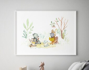 Animaux des bois, cadeau de douche de bébé, décor de pépinière de bois, animaux de bois de pépinière, fille de décor de pépinière, fille d'art de mur de pépinière