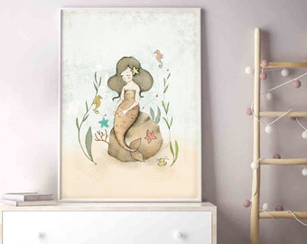 Zeemeermin kinderkamer kunst aan de muur, meisjes wand decor, kinderkamer kunst aan de muur meisje, kunst voor meisjes kamer