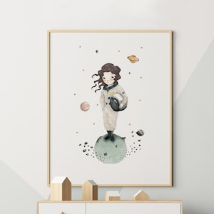 Astronaut girl, nursery decor girl, astronaut nursery, outer space wall art, astronaut wall art, nursery wall art girl, astronaut decor