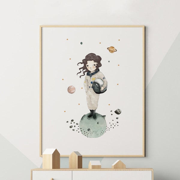 Astronaut girl, nursery decor girl, astronaut nursery, outer space wall art, astronaut wall art, nursery wall art girl, astronaut decor