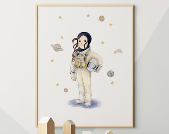 Girl room wall decor, nursery decor girl, outer space wall art, astronaut wall art, nursery girl wall art, astronaut decor