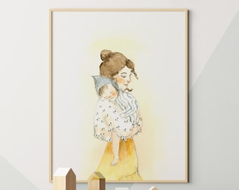 Mother and baby wall art, mom and son, nursery wall art, mom to be gift, motherhood art, first baby