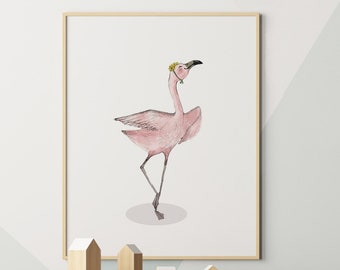 Flamingo nursery wall art, girls room decor, pink ballerina art