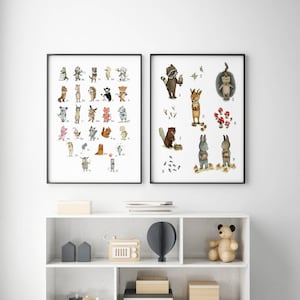 Set ABC and Numbers, Alphabet poster, nursery decor, Nursery decor animals, nursery decor boy woodland, Kids room decor, Alphabet wall art