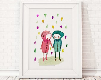 Love print wall art, love illustration, couple illustration, couple portrait, love wall decor, romantic gift, romantic wall art