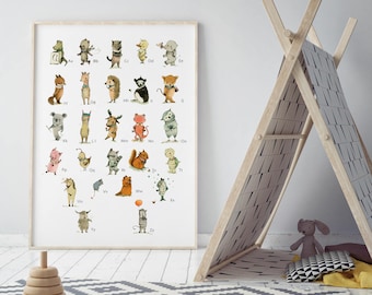 Alphabet poster, illustrated alphabet, abc animals, preschool posters