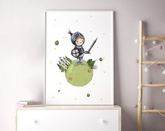 Boy knight print, nursery wall art boy, knight nursery decor, nursery wall decor boy, boys wall decor, castle wall art