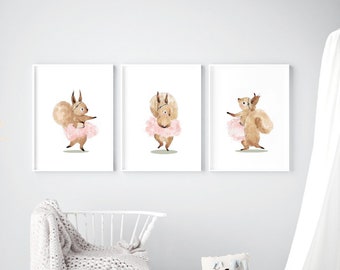 Squirrel ballerina nursery wall art girl, baby nursery art, baby room wall art, baby nursery prints, baby girl wall art