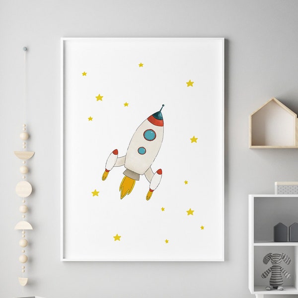 Space rocket nursery decor boy, astronaut nursery, outer space wall art, astronaut wall art, astronaut poster, astronaut decor