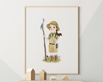 Adventure girl, nursery wall art girl, adventure nursery art, explorer girl wall art, outdoorsy posters