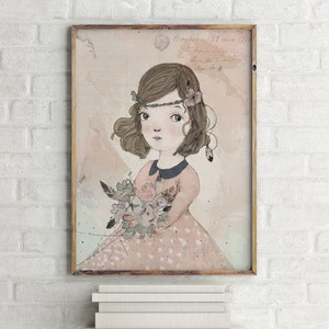Girl portrait painting, nursery wall art girl, nursery decor girl, watercolor portrait, portrait illustration, portrait drawing image 2