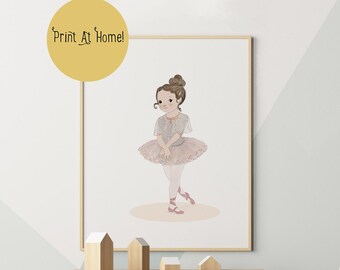 Ballerina girl wall art, ballerina nursery, ballerina poster, nursery wall art printable