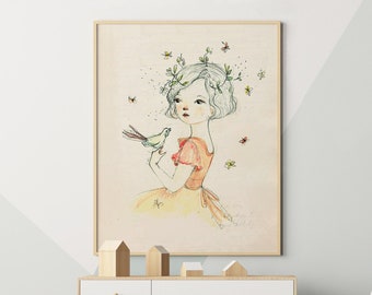 Nursery decor girl, portrait art, girl room decor, portrait illustration, nursery wall art girl, girl wall decor