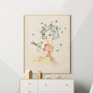 Nursery decor girl, portrait art, girl room decor, portrait illustration, nursery wall art girl, girl wall decor image 1