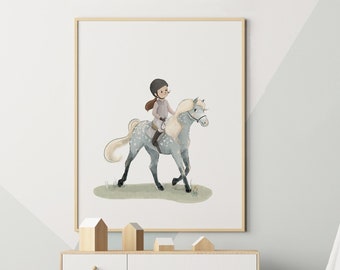 Horsey girl print, equestrian girl, horse rider girl wall art, horseback rider