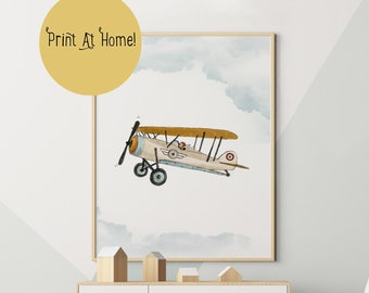 Airplane wall art, vintage aircraft, aviation gifts, airplane nursery