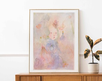 wall art, Original art,  surreal painting, watercolor figurative painting, Female painting,  Iris wall decor, painting original art, art