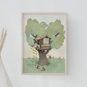 Treehouse girls wall art, nursery wall art girl, nursery decor wall art, woodland nursery wall art, girl nursery decor