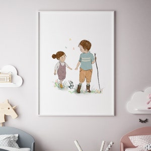 Brother and Sister Wall Art: Sibling Gift, Nursery Decor