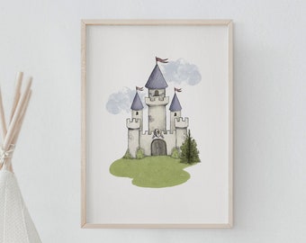 Castle nursery wall art, nursery wall art boy, nursery decor neutral, Kids room decor, castle illustration, boys room wall art, nursery boy