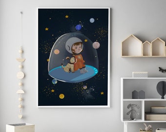 Astronaut girl, nursery decor girl, astronaut nursery, outer space wall art, astronaut wall art, nursery wall art girl, astronaut decor