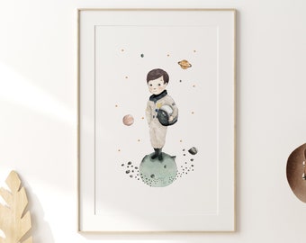 Astronaut boy wall decor, nursery wall art boy, astronaut nursery, outer space wall art, astronaut wall art