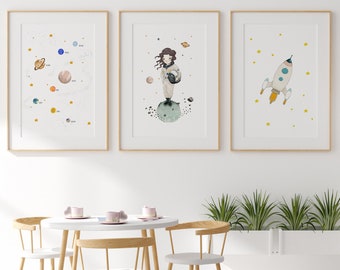 Astronaut girl, nursery wall art girl, nursery decor girl, girls room decor, girl wall decor