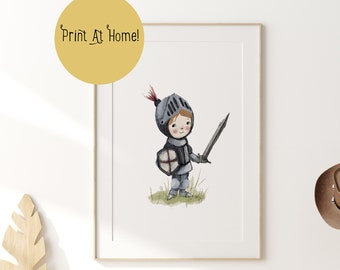 Boy Knight nursery, nursery wall art boy, boys room decor, nursery decor boy, medieval wall art