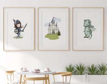 Kinderzimmer Dekor Madchen Girl Ritter Druck Drachen Druck Etsy