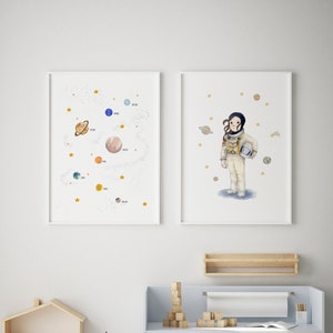 Astronaut girl wall art, nursery decor girl, outer space wall art, solar system poster, nursery girl wall art, astronaut decor
