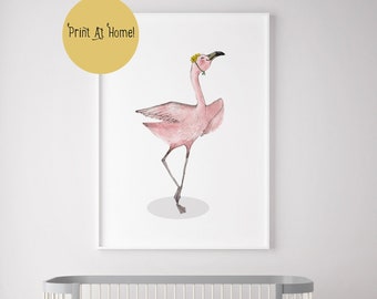 Flamingo ballerina poster, flamingo picture, flamingo drawing, flamingo nursery wall art printable