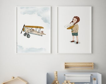 Vintage airplane, aviator pilot, aviation gifts, vintage aircraft, aviation wall art