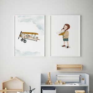 Vintage Airplane Prints: Aviator Nursery Wall Art, Set of 2