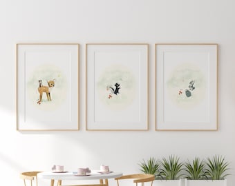 Woodland animals set, woodland nursery decor, forest wall art animals, nursery wall art girl, nursery wall art animals