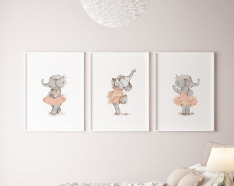 Elefant Ballerina Kinderzimmer Poster: Mädchenzimmer Dekor, 3er Set