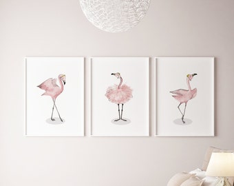 Flamingo wall art, girls room decor, flamingos ballerina illustration, baby girls wall art, nursery wall art girl