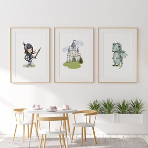 Mädchen Ritter und Drache Kunstdrucke: Kinder Burg Wand Dekor