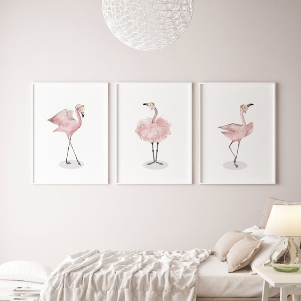 Nursery decor girl, Nursery wall art girl, nursery ballerina print, ballerina wall art, nursery flamingo ballerina, nursery flamingo