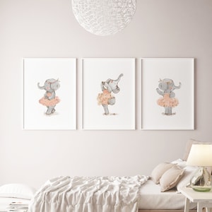 Nursery decor girl, elephant illustration, nursery decor girl elephant, nursery wall art girl, elephant ballerina nursery, nursery elephant