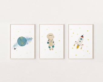 Astronaut Kinderzimmer Junge Set zum Ausdrucken, Weltraum Wandkunst, Kinderzimmer Wandkunst Junge