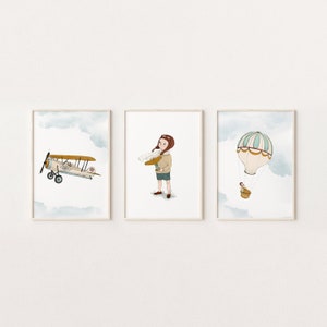 Luftfahrt, Kinderzimmer Dekoration, Flugzeug , Piloten Illustration, kleine Kinder Bild 1