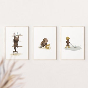 Wall Picture Set of 3 Posters ,Wall decor, Teddy Bear Print,Baby Boy Print,New Baby gift , Neutral Nursery Print, Bear Nursery Decor