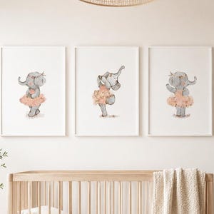 Olifant ballerina kinderkamer print | Muurkunst meisjeskamer | Cadeau kraamcadeau | Dieren aquarelkunst