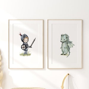 Impressions d&#39;art pour chambre de bébé chevalier et dragon : décoration de chambre de garçon