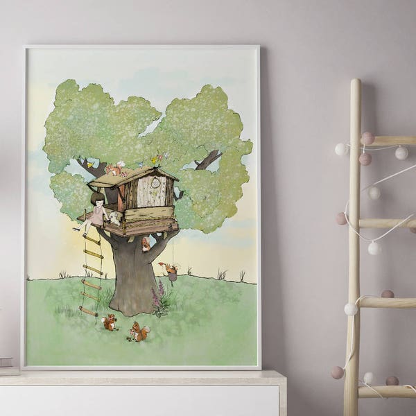 Tree house print, nursery decor girl, nursery girl art, girls nursery decor, nursery wall art girl, nursery decor girl, girls wall art