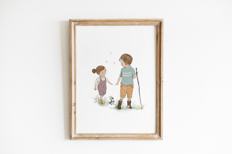 Geschwister Wandkunst, Bruder und Schwester Wandkunst, Kinderzimmer Wanddeko, Kinderzimmer Dekor, Familie Wandkunst, kleine Schwester kleine Bruder Wandkunst Bild 9